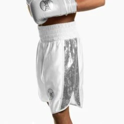 Suzi Wong X Geezers Satin/Sequin Boxing Shorts -Empire Sales Store sw1710 white sil 1